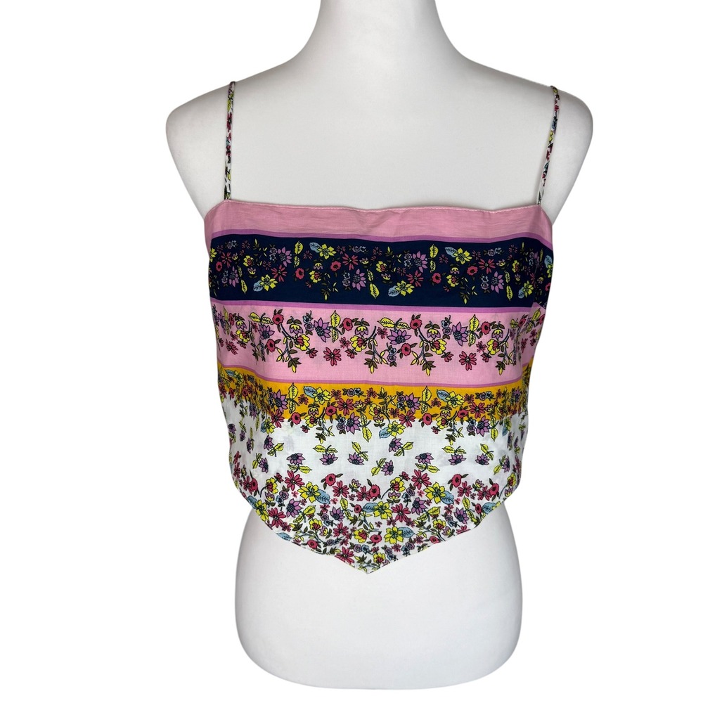 Lost + Wander Floral Scarf Crop Top Pink Yellow Multi Tie Back Medium
